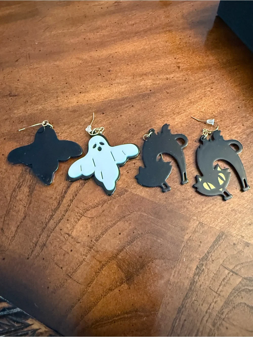 Halloween Ghost & Black Cat Dangle Earrings - Ghost White, Cat Black